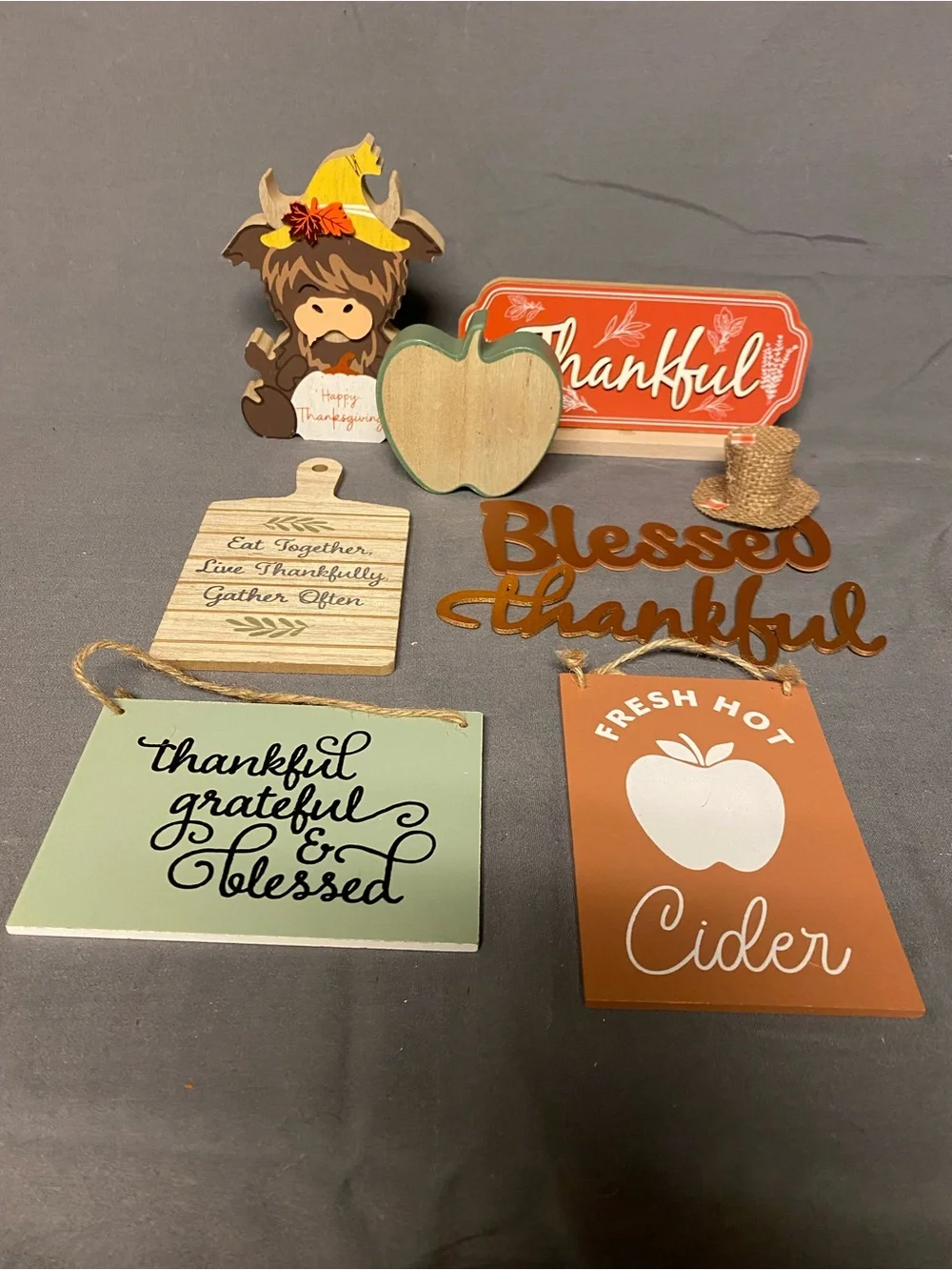 Autumn Thankful & Blessed Tiered Tray Sign Set - Green, Orange, Brown